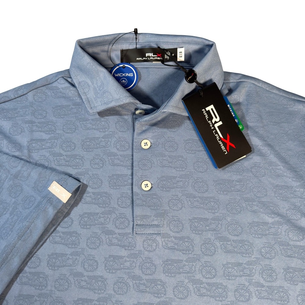 RLX Ralph Lauren Polo Shirt Mens Medium Blue New Wicking Jacquard Motorcycle Tee